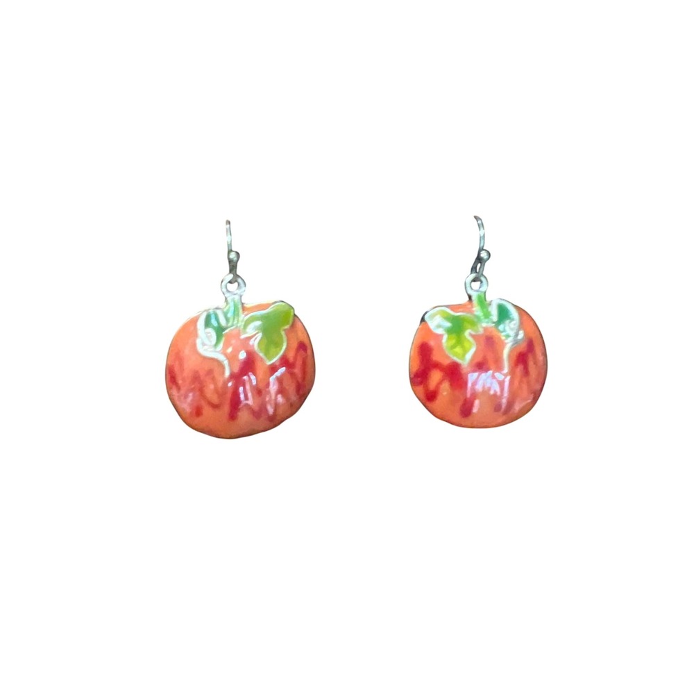 Hand Painted Enamel‎ Pumpkin Drop Earrings Orange Halloween Thanksgiving Jewelry
